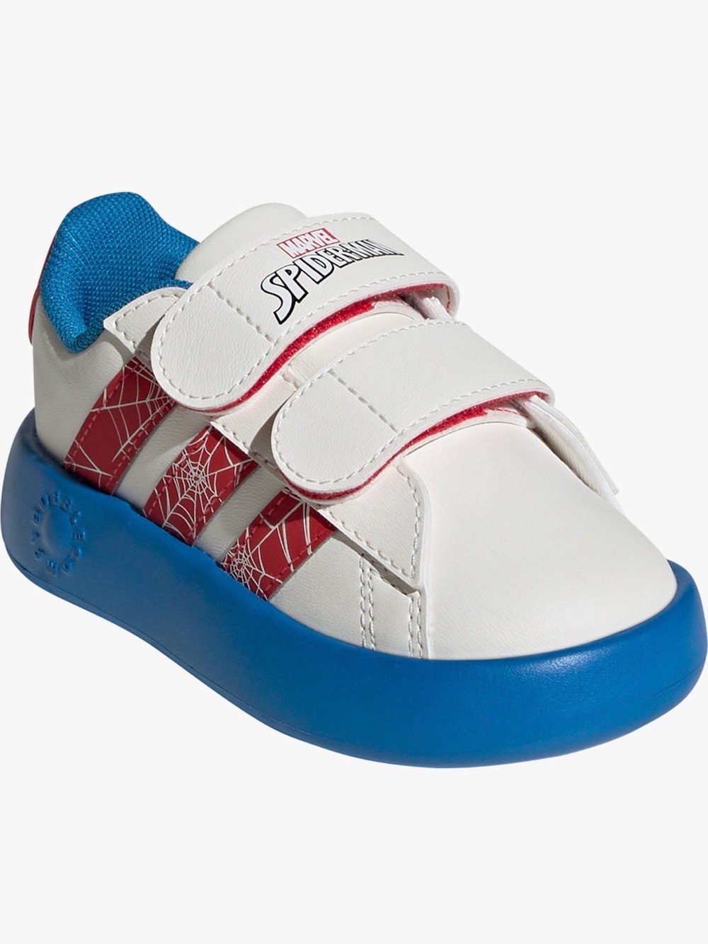 adidas Marvel Kids Spider-Man White Red Blue Grand Court Sneakers | Size 8 | NEW
